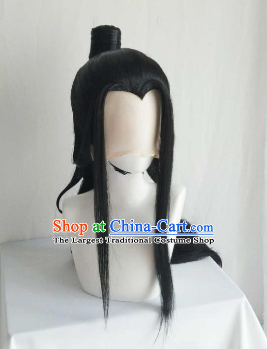 Handmade China Ancient Young Childe Headdress Cosplay Swordsman Black Wigs Traditional Puppet Show Scholar Hairpieces