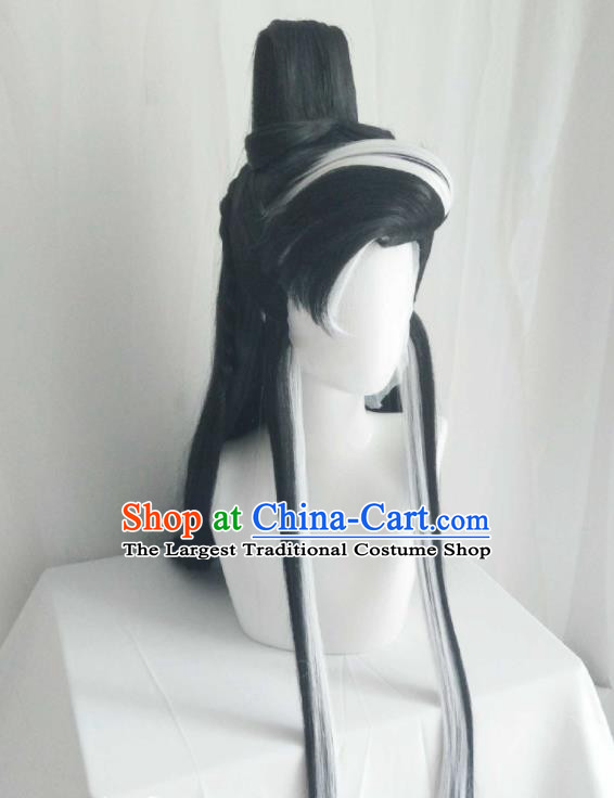 Handmade China Cosplay Noble Childe Wigs Traditional Puppet Show Shi Yanwen Hairpieces Ancient Swordsman Headdress