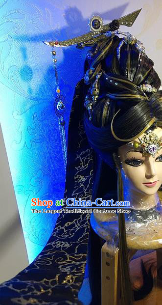 Handmade China Traditional Puppet Show Childe Hairpieces Ancient Prince Headdress Cosplay Swordsman Wigs and Hair Crown