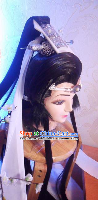 Handmade China Cosplay Royal King Wigs and Hair Crown Traditional Puppet Show Shi Yanwen Hairpieces Ancient Prince Headdress