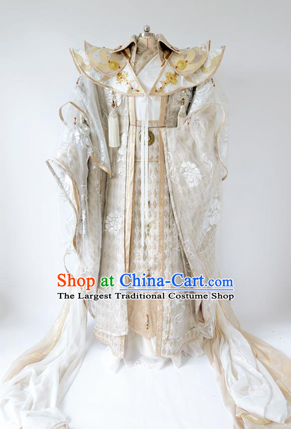 Custom China Cosplay Swordsman Beige Outfits Puppet Show Banished Immortal Clothing Ancient Emperor Garment Costumes