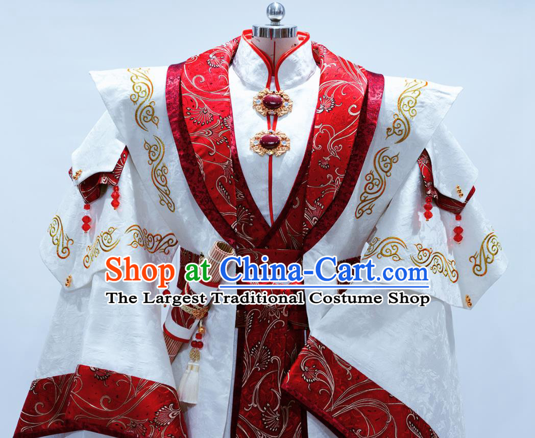 Custom China Puppet Show Emperor Mo Lisao Clothing Ancient Royal Highness Garment Costumes Cosplay Monarch White Outfits