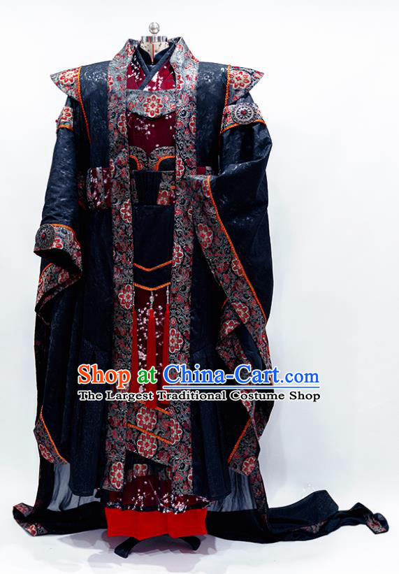 Custom China Cosplay Monarch Black Outfits Puppet Show Emperor Shangguan Hongxin Clothing Ancient Royal Highness Garment Costumes