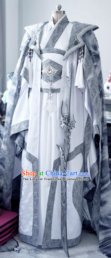 Custom China Ancient Swordsman Garment Costumes Cosplay Young General Grey Outfits Puppet Show Taoist Priest Clothing