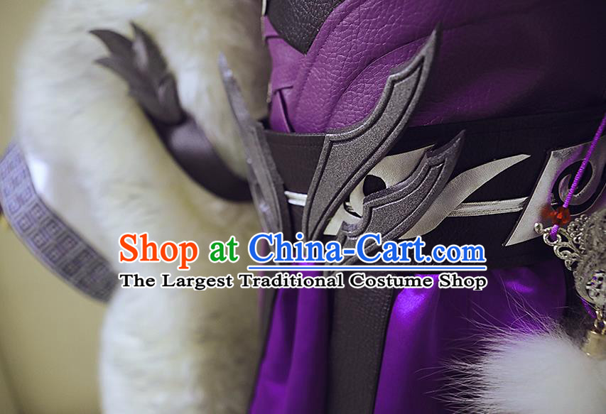 Top Chinese Cosplay Female Warrior Garment Costumes Ancient Swordswoman Clothing Traditional Game Role Heroine Purple Apparels