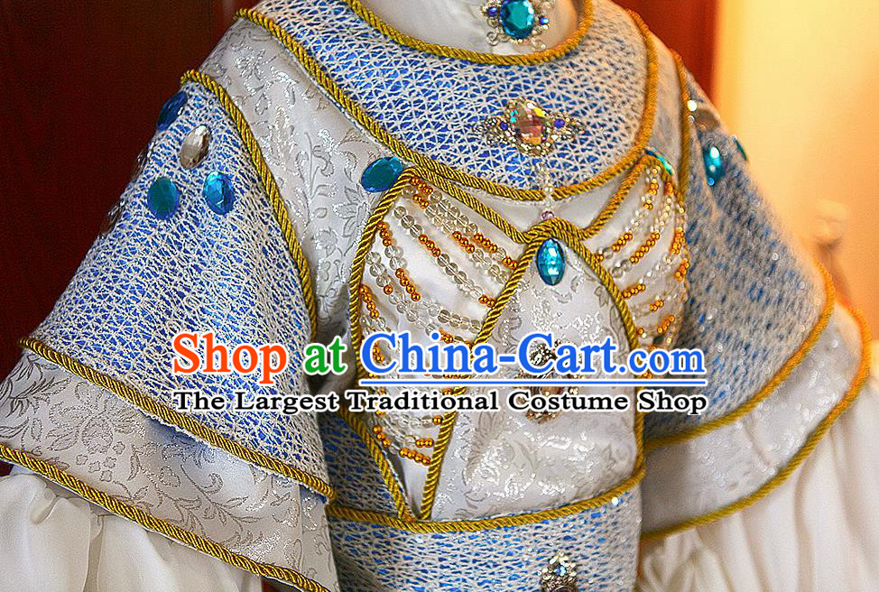 Top Chinese Cosplay Princess Garment Costumes Ancient Goddess Clothing Traditional Puppet Show Binglou Queen White Dress Apparels