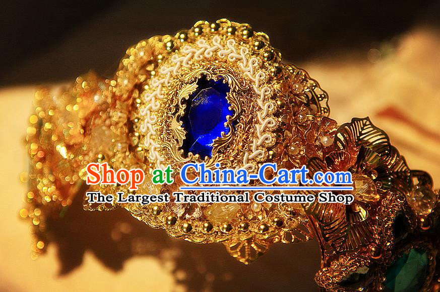 Chinese Cosplay Infanta Hair Accessories Ancient Princess Golden Hair Crown Headwear Traditional Puppet Show Goddess Headpieces