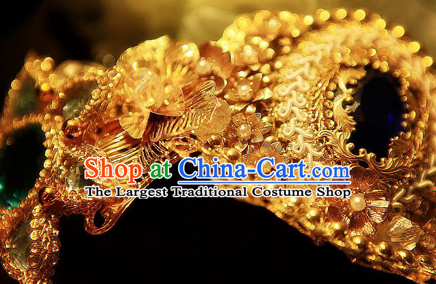 Chinese Cosplay Infanta Hair Accessories Ancient Princess Golden Hair Crown Headwear Traditional Puppet Show Goddess Headpieces
