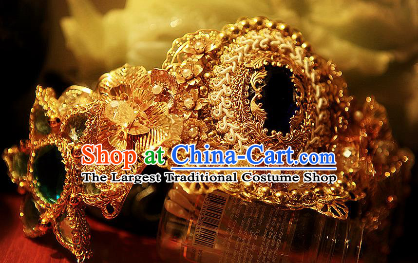 Chinese Cosplay Infanta Hair Accessories Ancient Princess Golden Hair Crown Headwear Traditional Puppet Show Goddess Headpieces