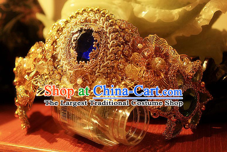 Chinese Cosplay Infanta Hair Accessories Ancient Princess Golden Hair Crown Headwear Traditional Puppet Show Goddess Headpieces