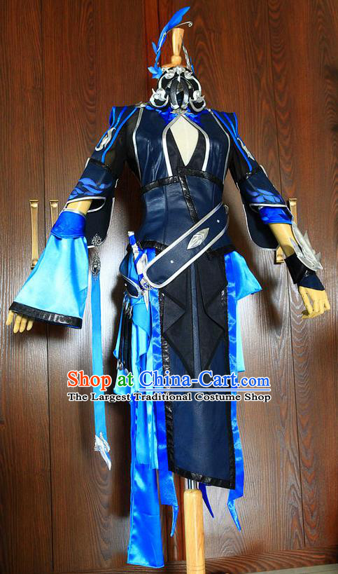 Top Chinese Traditional Online Game Heroine Leather Dress Apparels Cosplay Female General Garment Costumes Ancient Swordswoman Clothing