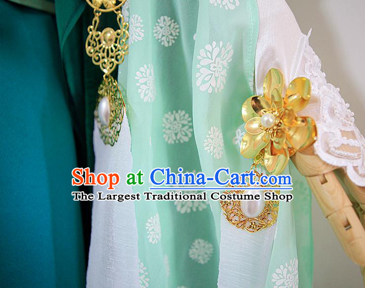 Top Chinese Ancient Swordswoman Clothing Traditional Game Role Young Beauty Blue Dress Apparels Cosplay Female Knight Garment Costumes