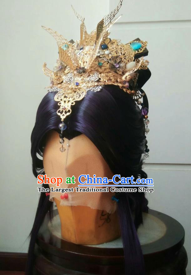 Chinese Traditional Handmade Cosplay Prince Wigs and Hair Crown Hairpieces Ancient Swordsman Periwig Hair Accessories Puppet Show General Headdress