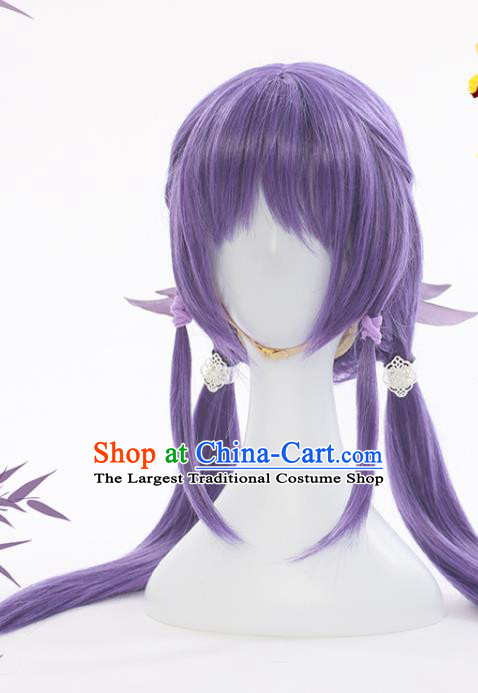Handmade Cosplay Fairy Hairpieces Ancient Young Lady Purple Wigs Traditional Game Dou Luo Da Lu Bai Chenxiang Hair Accessories