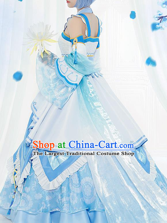 Custom Halloween Goddess Clothing Cosplay Fairy Princess Garment Costumes Game Role Young Lady Blue Dress