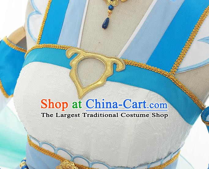 Custom Halloween Goddess Clothing Cosplay Fairy Princess Garment Costumes Game Role Young Lady Blue Dress