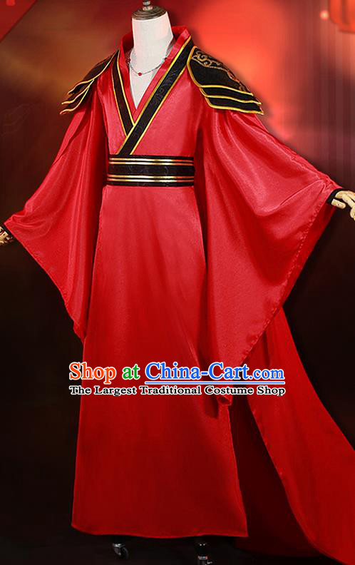 China Cosplay Swordsman Apparels Ancient Young Knight Red Clothing Traditional Wedding Garment Costumes