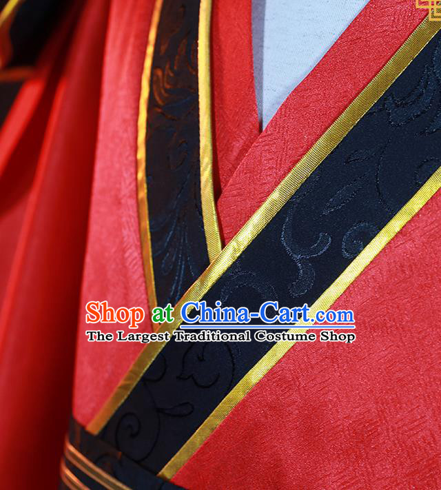 China Cosplay Swordsman Apparels Ancient Young Knight Red Clothing Traditional Wedding Garment Costumes