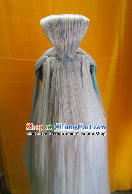 Chinese Handmade Cosplay Immortal Headdress Traditional Puppet Show Swordsman Lilac Wigs Hairpieces Ancient Taoist Priest Periwig Hair Accessories