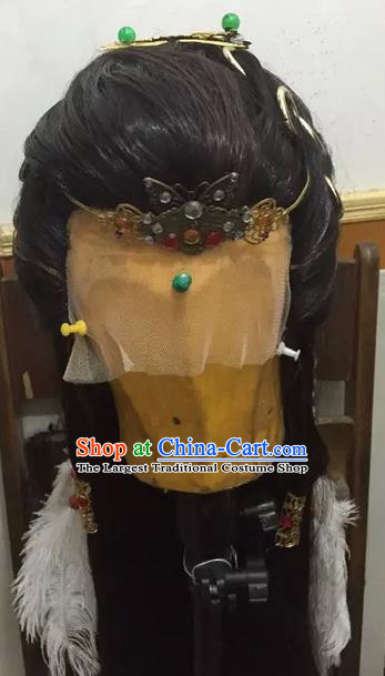 Chinese Ancient Prince Periwig Hair Accessories Handmade Cosplay Swordsman Headdress Traditional Puppet Show Beijing King Wigs Hairpieces