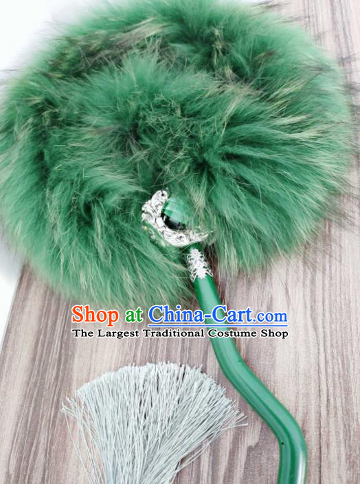 Custom Chinese Cosplay Performance Green Circular Fan Puppet Show Fans Props Handmade Swordsman Fan Accessories