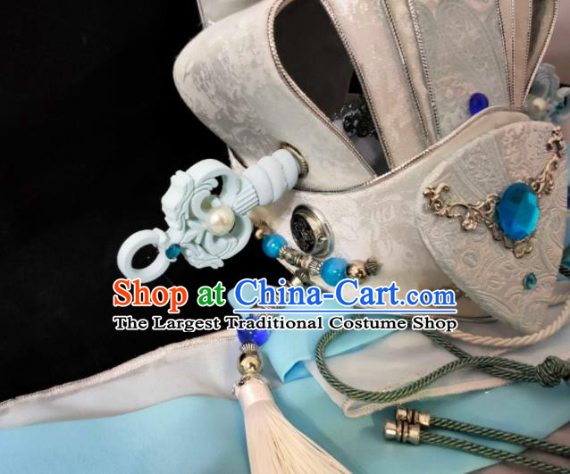 Chinese Handmade Cosplay Taoist Priest Headdress Traditional Puppet Show Swordsman Hairdo Crown Ancient Prince Hair Accessories