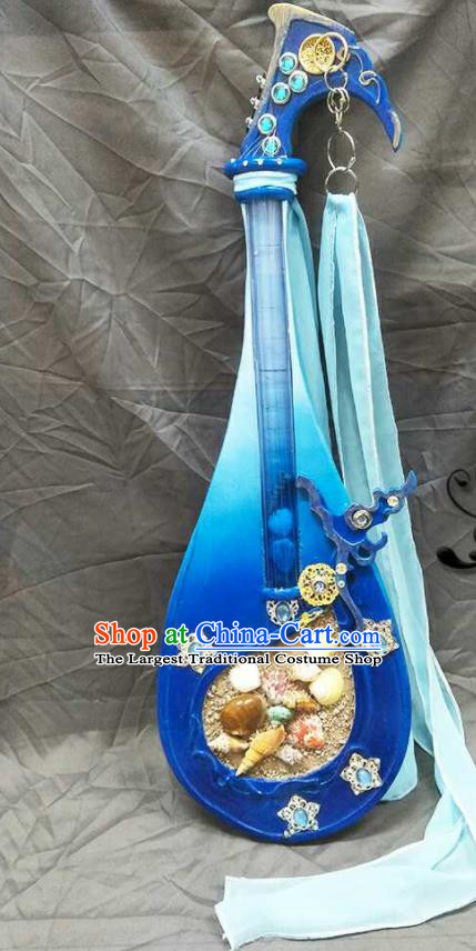 Custom Chinese Cosplay Performance Blue Shell Lute Puppet Show Pipa Props Handmade Swordsman Accessories