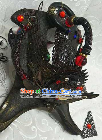 Chinese Handmade Cosplay Swordsman Headpieces Traditional Puppet Show Shangguan Hongxin Hairdo Crown Ancient Royal King Hair Accessories