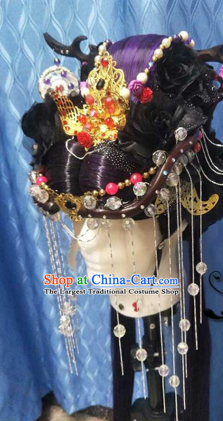 China Cosplay Swordswoman Hair Crown Ancient Goddess Hairpins Traditional Puppet Show Queen Hair Accessories