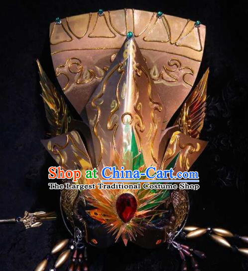 Chinese Ancient Emperor Hair Accessories Handmade Cosplay Swordsman Headpieces Traditional Puppet Show King Hair Crown