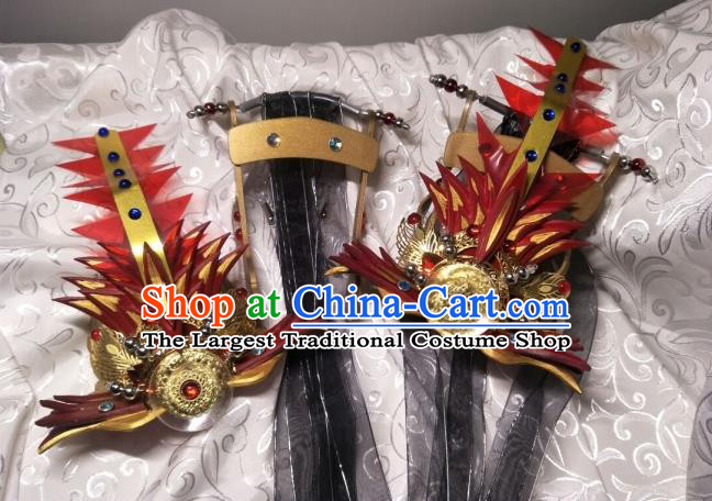 Chinese Traditional Puppet Show King Red Hairdo Crown Ancient Young Hero Hair Accessories Handmade Cosplay Swordsman Headpieces
