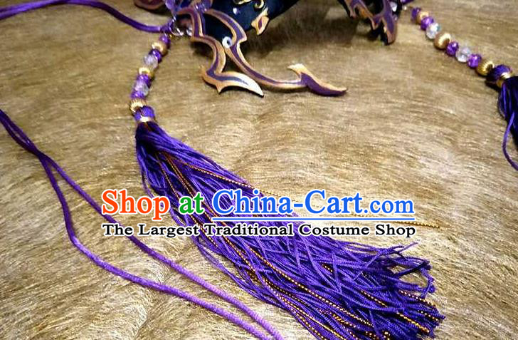 Custom Chinese Puppet Show Purple Tassel Masque Props Handmade Swordsman Face Accessories Cosplay Performance Mask