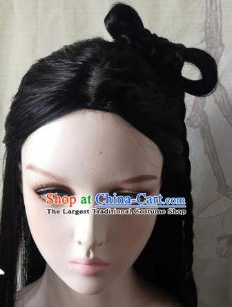 China Traditional Song Dynasty Young Lady Hair Accessories Cosplay Female Knight Gu Xiang Wigs Headwear Ancient Swordswoman Hairpieces