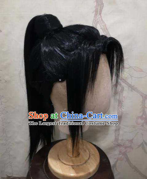 Chinese Qin Dynasty Young Hero Black Wigs Headdress Ancient Knight Hair Accessories Handmade Cosplay Swordsman Hairpieces