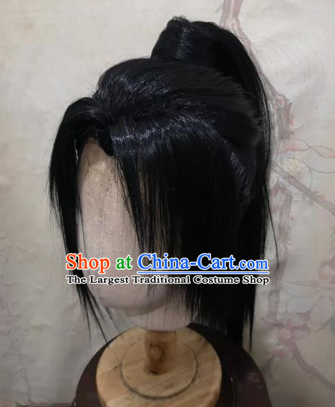 Chinese Qin Dynasty Young Hero Black Wigs Headdress Ancient Knight Hair Accessories Handmade Cosplay Swordsman Hairpieces