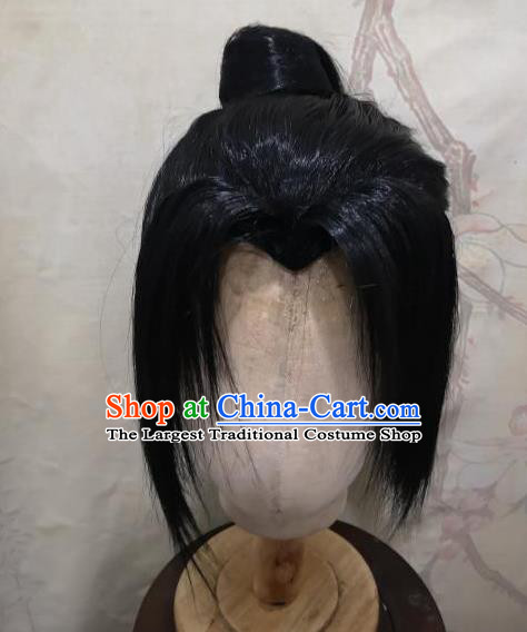 Chinese Qin Dynasty Young Hero Black Wigs Headdress Ancient Knight Hair Accessories Handmade Cosplay Swordsman Hairpieces