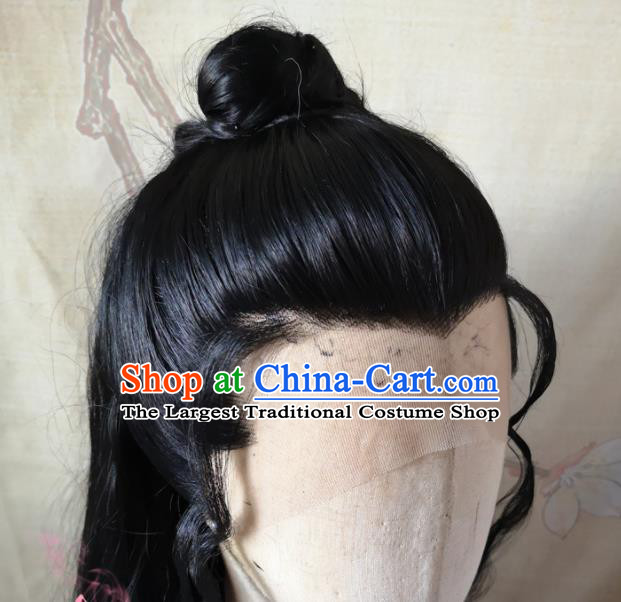 Chinese Ancient Swordsman Hair Accessories Handmade Cosplay Young Hero Hairpieces Ming Dynasty Knight Curly Wigs Headdress