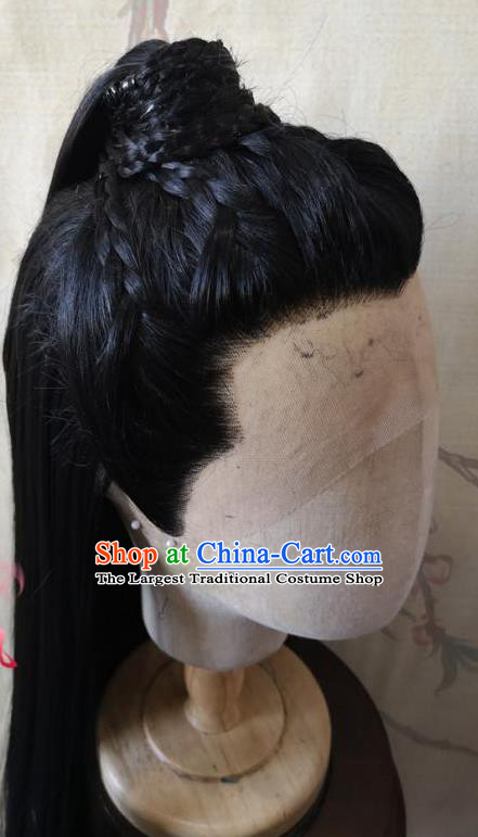 Chinese Ancient Young Knight Hair Accessories Cosplay Swordsman Jin Guangyao Hairpieces Traditional Hanfu Handmade Front Lace Wigs Headdress