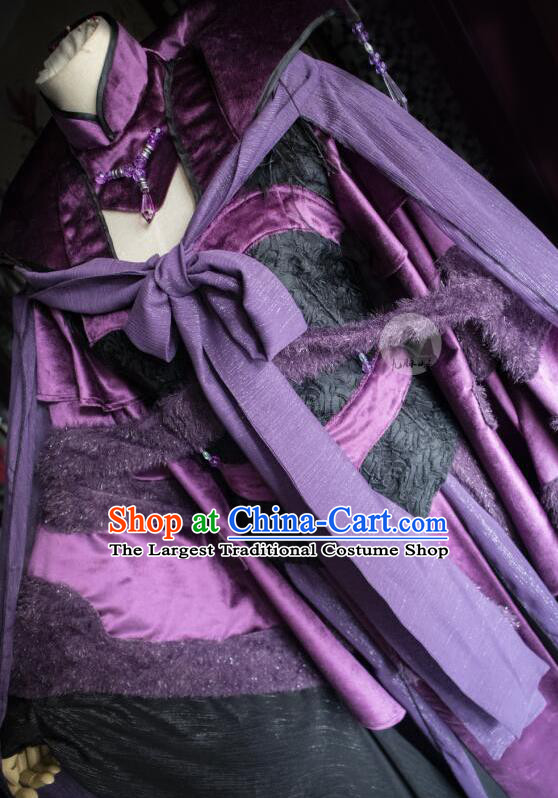 Custom Chinese Ancient Queen Clothing Cosplay Female Assassin Garment Costumes Puppet Show Yao Mingyue Purple Dress Outfits