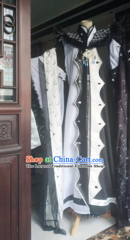 China Cosplay Swordsman Apparels Ancient Royal Highness White Robe Clothing Traditional Puppet Show Nangong Hen Garment Costumes