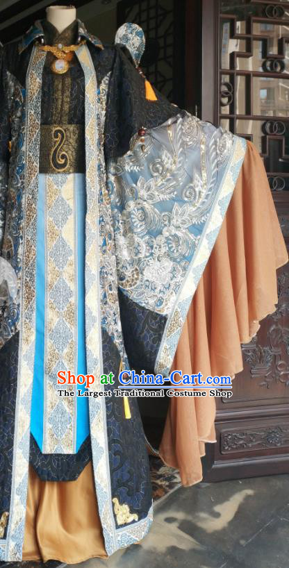 China Traditional Puppet Show Tan Wuyu Garment Costumes Cosplay Emperor Apparels Ancient Royal Highness Robe Clothing