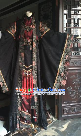 China Ancient Royal Highness Black Robe Clothing Traditional Puppet Show Shangguan Hongxin Garment Costumes Cosplay King Apparels