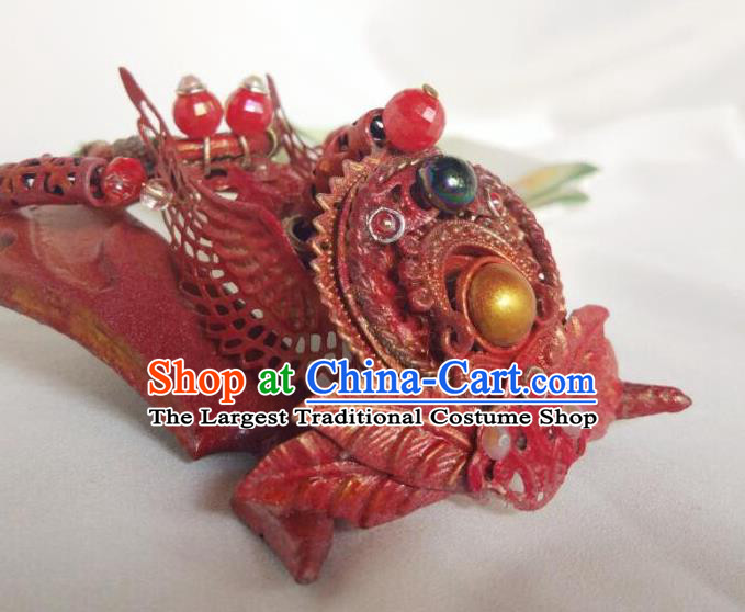 Chinese Ancient Royal King Hair Accessories Cosplay Swordsman Red Hairdo Crown Traditional Puppet Show Shangguan Hongxin Headdress