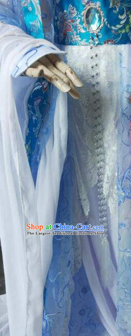 Custom Chinese Cosplay Fairy Princess Garment Costumes Puppet Show Goddess Blue Dress Outfits Ancient Imperial Consort Clothing