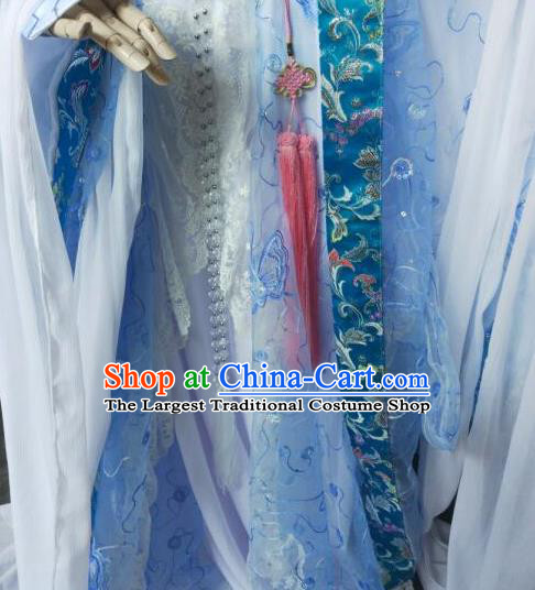 Custom Chinese Cosplay Fairy Princess Garment Costumes Puppet Show Goddess Blue Dress Outfits Ancient Imperial Consort Clothing