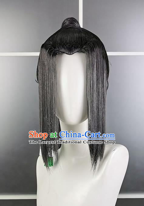 Chinese Traditional Handmade Black Front Lace Wigs Headdress Ancient Swordsman Hair Accessories Cosplay Chivalrous Male Hairpieces