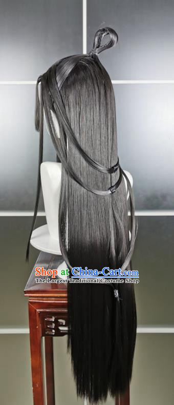 Chinese Cosplay Taoist Priest Hairpieces Traditional JX Online Black Wigs Headdress Ancient Swordsman Hair Accessories