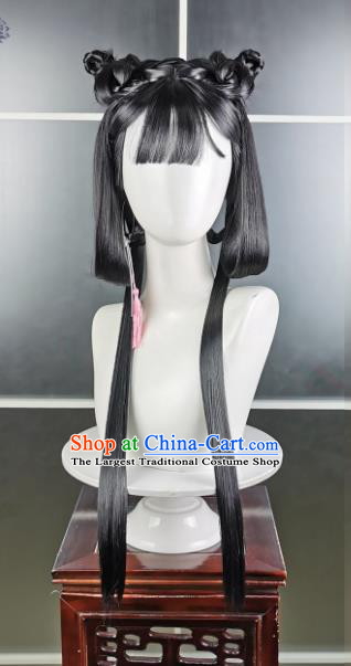China Ancient Young Lady Hairpieces Traditional Ming Dynasty Female Hair Accessories Cosplay Fairy Bangs Wigs Headwear