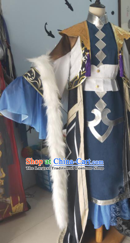 China Ancient Young Childe Clothing Traditional Game Role Sima Yi Garment Costumes Cosplay Swordsman Navy Apparels