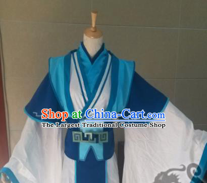China Traditional Swords of Legends Immortal Zi Yin Garment Costumes Cosplay Swordsman Blue Apparels Ancient Taoist Priest Clothing